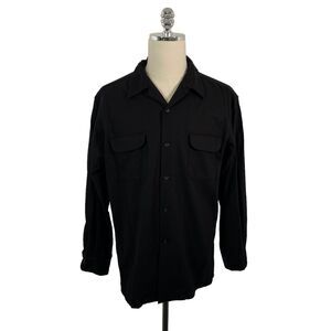 Pendleton Men's Large Solid Black Board Shirt 100% Virgin Wool Loop Collar
